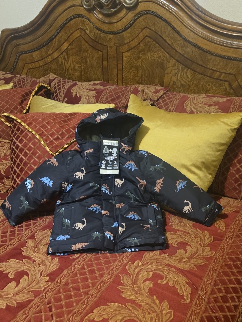 The Children's Place Navy Dino Hooded Puffer Jacket [2T] NWT